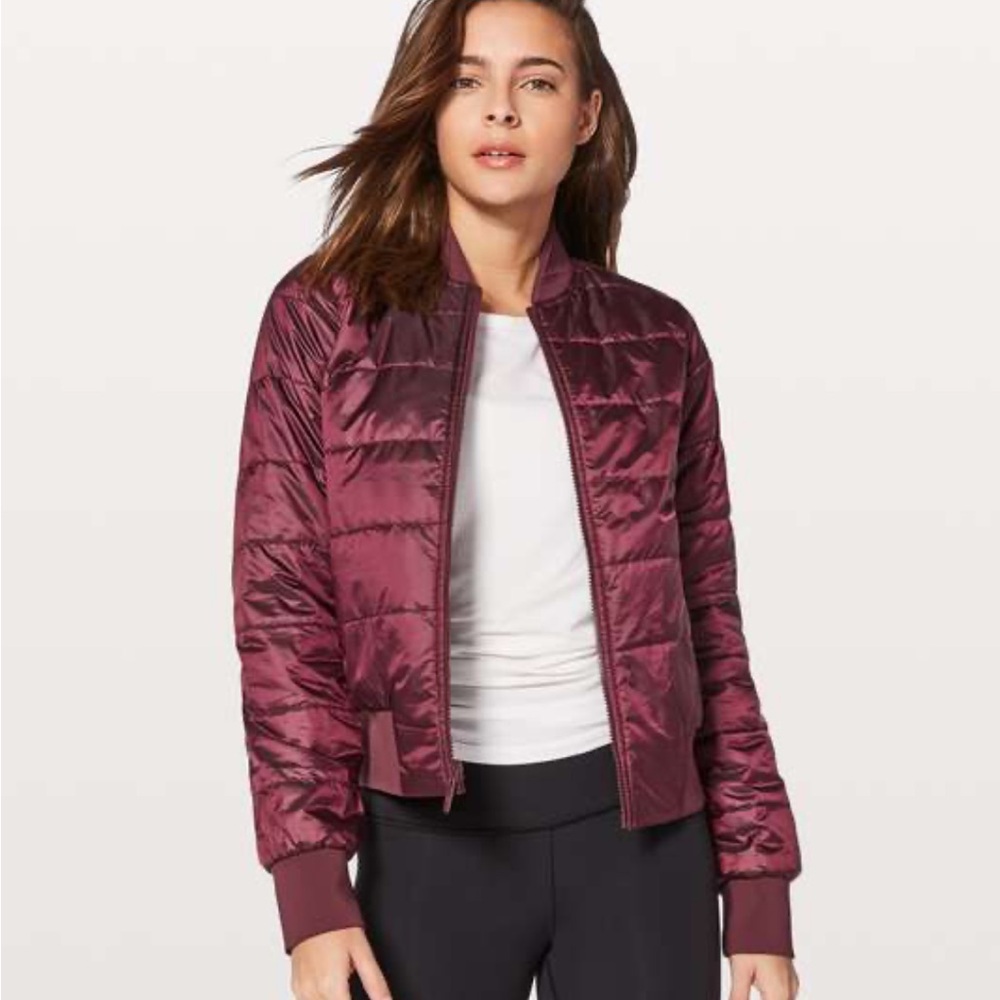 Lululemon Women's Burgundy Non Stop Reversible Bomber Jacket 4